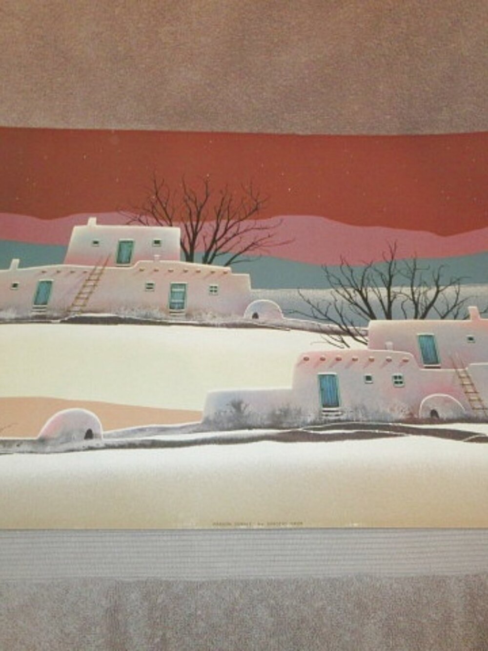 Vtg 90s Dorothy Drum Adobe Night Original Art Print Sweat Lodge Mountain 7310